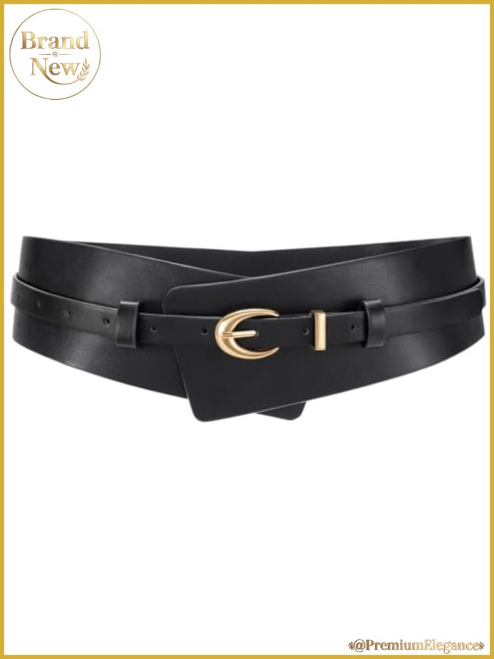 Women Wide Faux Leather Belt 2-in-1 Waistband with Skinny Belt